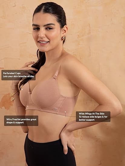 NYKD Women’s Cotton Lightly Padded Wire-Free Full Coverage T-Shirt Bra